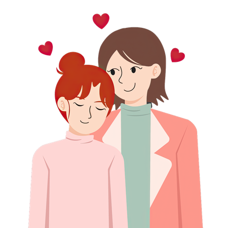 Lesbian couple showing affection with hearts  일러스트레이션