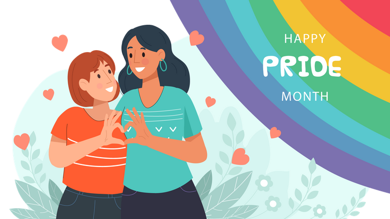 Lesbian Couple showing heart sign  Illustration