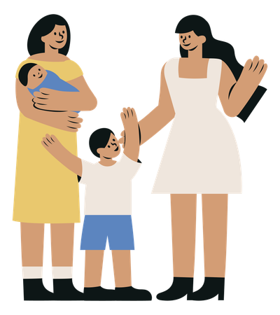 Lesbian Couple with Children  Illustration