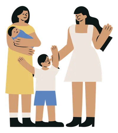 Lesbian Couple with Children  Illustration