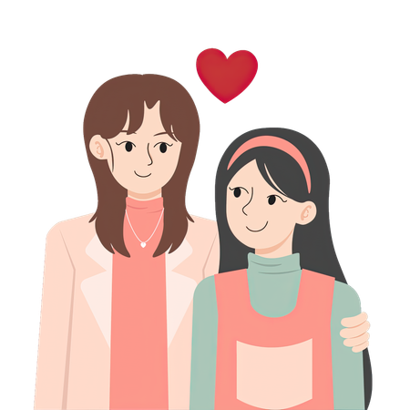 Lesbian couple with hearts above their heads  イラスト
