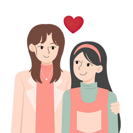 Lesbian couple with hearts above their heads  Illustration