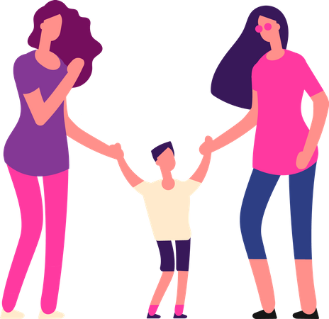 Lesbian couple with kid  Illustration