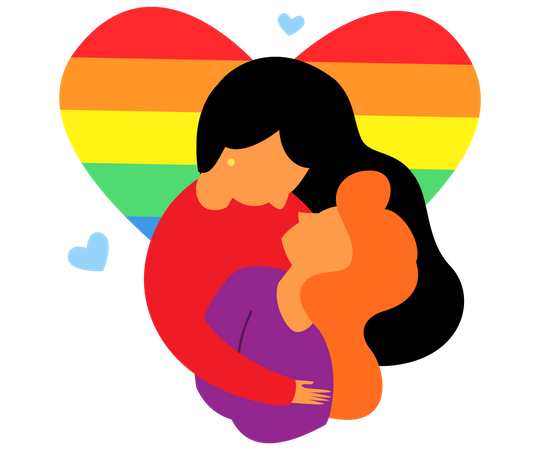 Lesbian couple with rainbow heart  Illustration