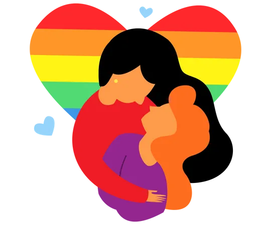 Lesbian couple with rainbow heart  Illustration