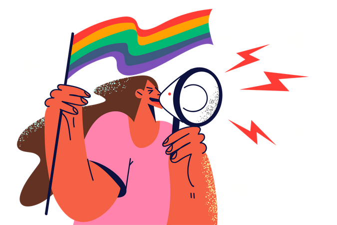 Lesbian girl holding LGBTQ Flag Illustration