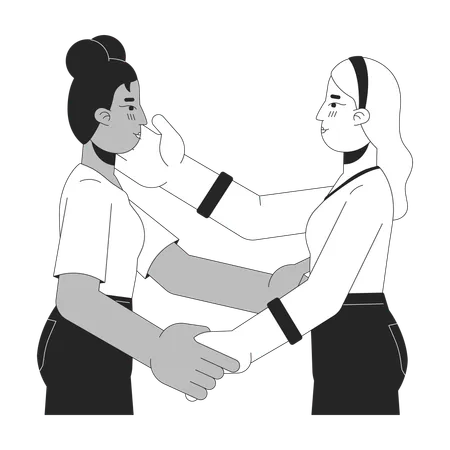 Lesbian Girlfriends Lovers Embrace Black And White 2 D Line Cartoon Characters Lovey Dovey Women Isolated Vector Outline People I Love You Intimate Bonding Monochromatic Flat Spot Illustration Illustration