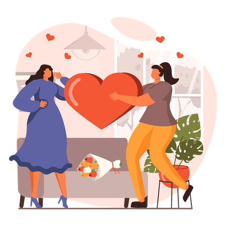 Lesbian giving heart on date Illustration