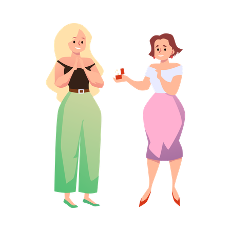 Lesbian marriage proposal and declaration of love  Illustration