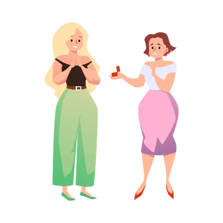 Lesbian marriage proposal and declaration of love  Illustration