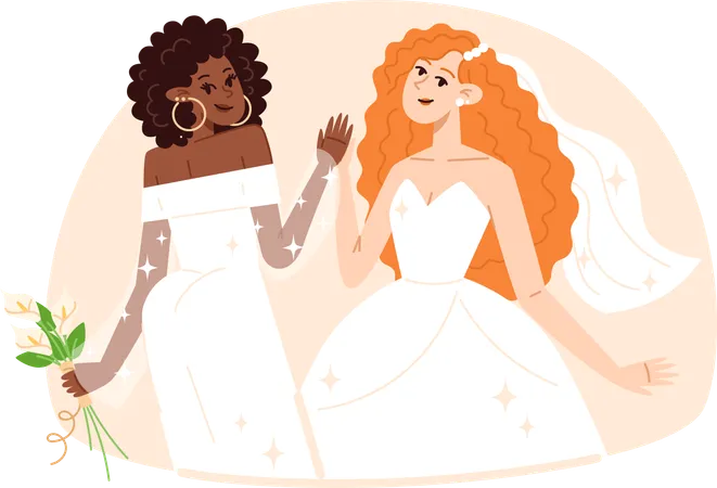 Multicultural Couple At The Wedding Flat Style Illustration Illustration