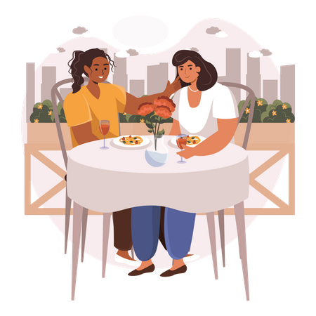 Lesbian on date  Illustration