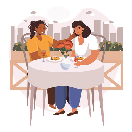 Lesbian on date  Illustration