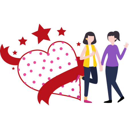 Lesbian standing on valentine day  Illustration