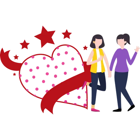 Lesbian standing on valentine day  Illustration