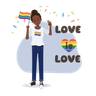 holding rainbow flag illustration
