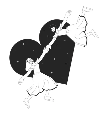 Lesbian Women Falling At First Sight Black And White 2 D Illustration Concept Girlfriends Gay Cartoon Outline Characters Isolated On White Gen Z Love Relationship Metaphor Monochrome Vector Art Illustration