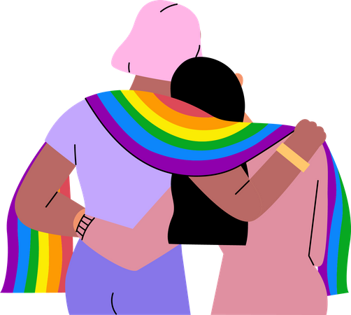 Lesbians hugging each other Illustration