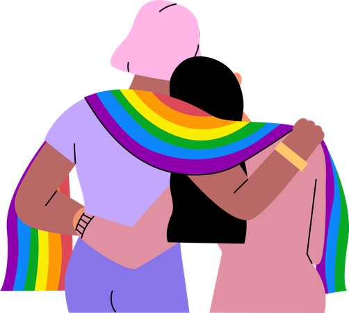 Lesbians hugging each other  Illustration