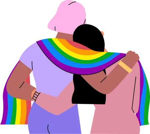 Lesbians hugging each other  Illustration