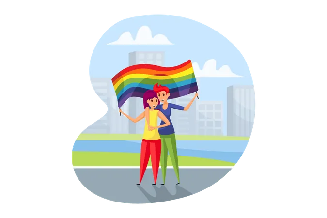 Lésbica segurando bandeira LGBTQ  Ilustração