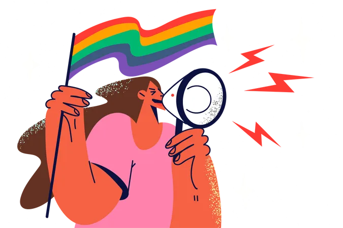 Fille lesbienne tenant le drapeau LGBTQ  Illustration