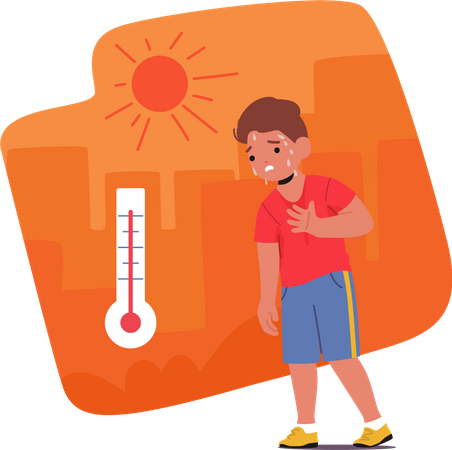 Lethargic boy struggling to cope with the scorching heat  Illustration