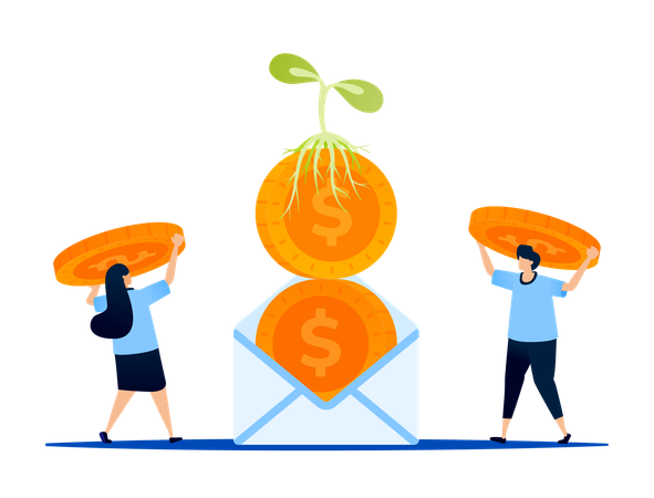 Letters containing money overgrown with plant  Illustration