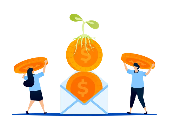Letters containing money overgrown with plant  Illustration