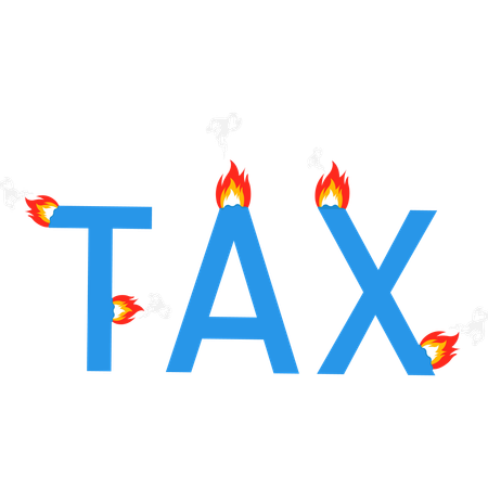 Lettres bleues en feu Crise financière Saison des impôts  Illustration