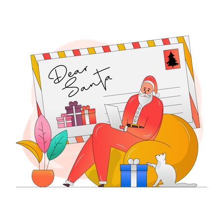 Père Noël lisant des lettres  Illustration