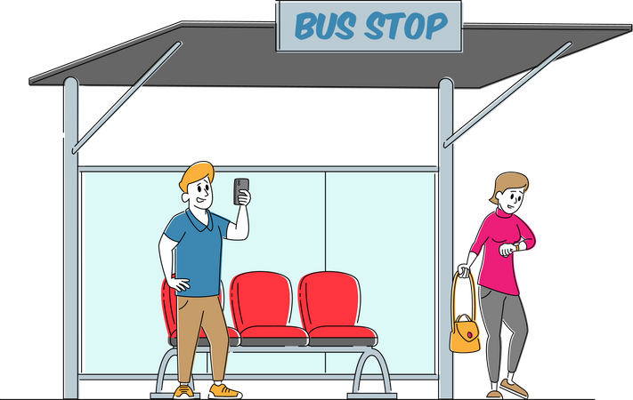 Leute am Busbahnhof  Illustration