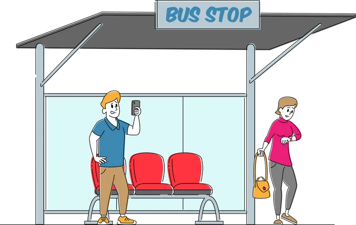 Leute am Busbahnhof  Illustration