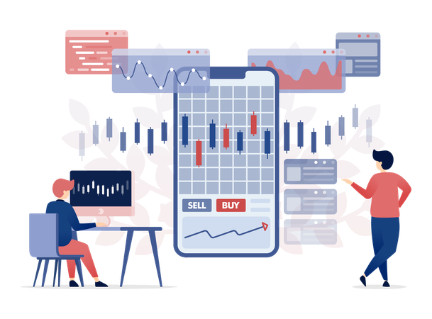 Menschen analysieren Aktienerhöhungen und Investitionen  Illustration