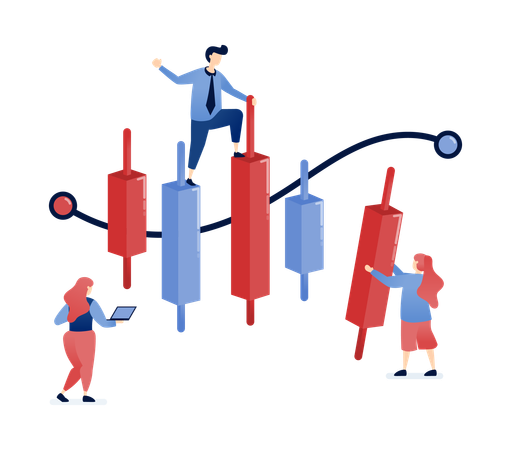 Menschen, die Candlestick-Charts der Börse analysieren  Illustration