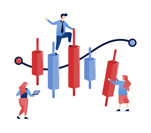 Menschen, die Candlestick-Charts der Börse analysieren  Illustration