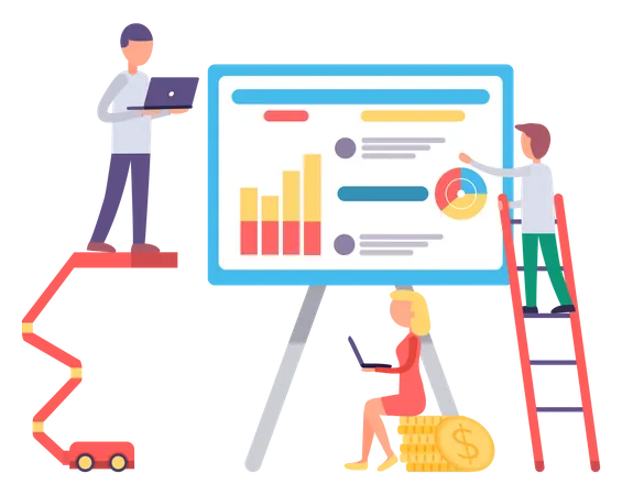 Menschen arbeiten an Analysediagrammen  Illustration