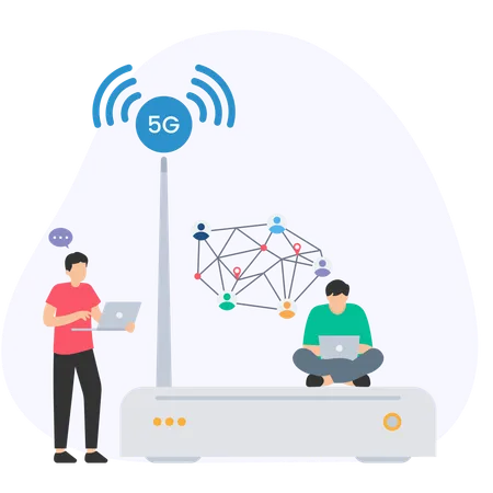 Menschen, die am 5G-Netzwerk arbeiten  Illustration