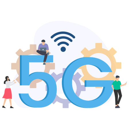 Menschen, die am 5G-Netzwerk arbeiten  Illustration