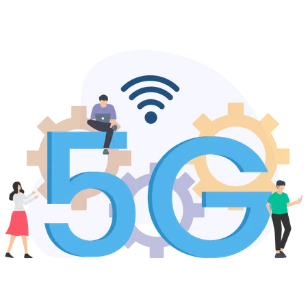 Menschen, die am 5G-Netzwerk arbeiten  Illustration