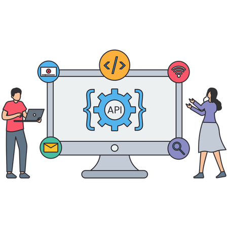 Leute, die am API-Programm arbeiten  Illustration