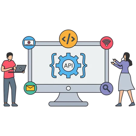 Leute, die am API-Programm arbeiten  Illustration