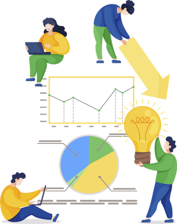 Personen, die an Datendiagrammen arbeiten  Illustration