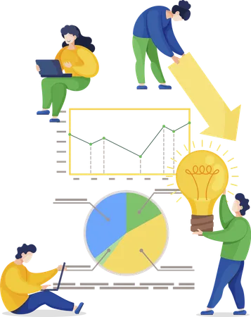 Personen, die an Datendiagrammen arbeiten  Illustration