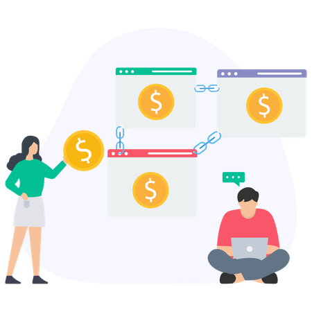 Menschen, die an der Blockchain-Technologie arbeiten  Illustration