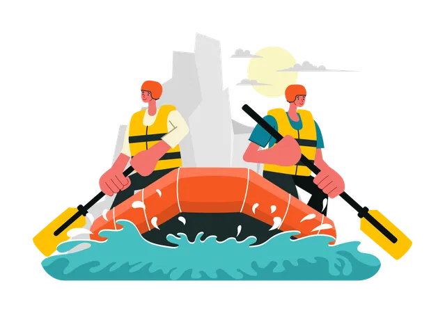 Menschen, die auf Rafting-Expedition gehen  Illustration