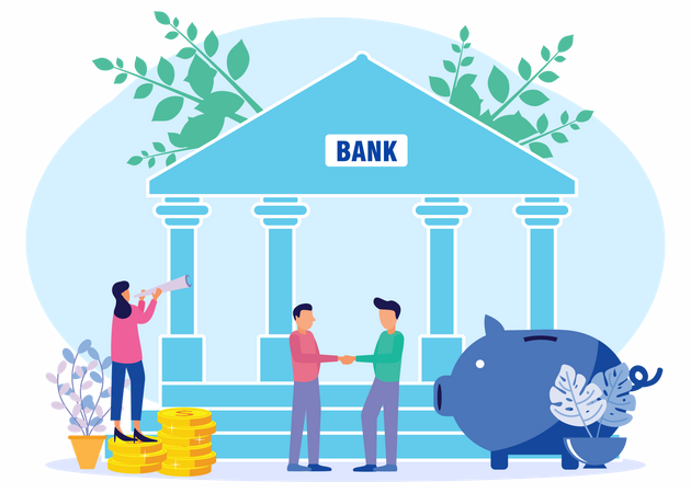 Menschen sparen in der Bank  Illustration