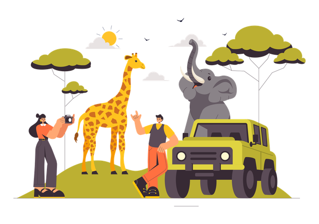 Menschen, die auf einer Safari Fotos machen  Illustration