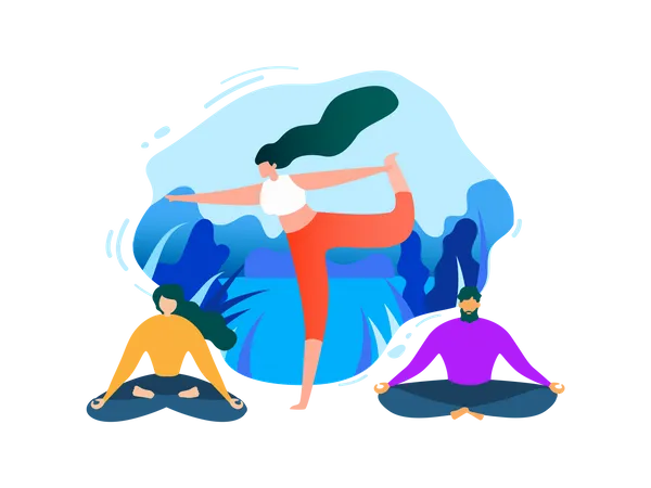 Menschen, die beim Yoga-Kurs meditieren und Sport treiben  Illustration