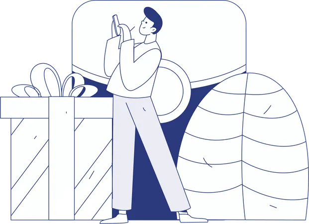 Personen, die das Festtagsangebot auf der Website nutzen  Illustration